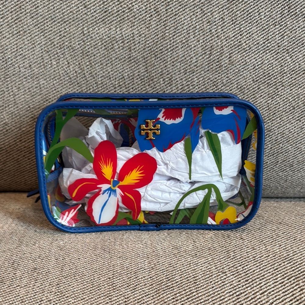 Tory Burch Blue Floral Cosmetic Bag